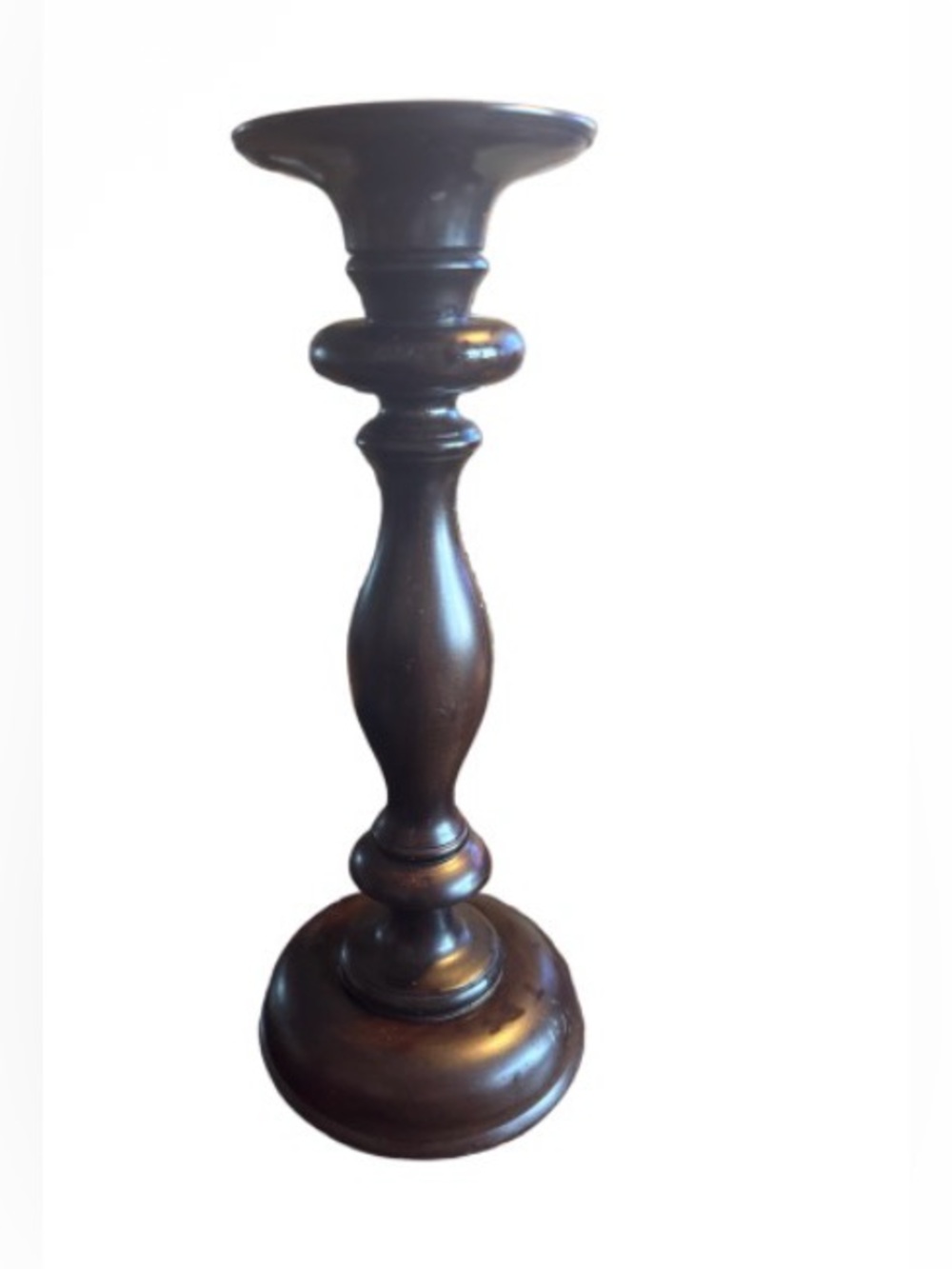 Pottery Barn Dark Brown Turned Wood Candle Holder